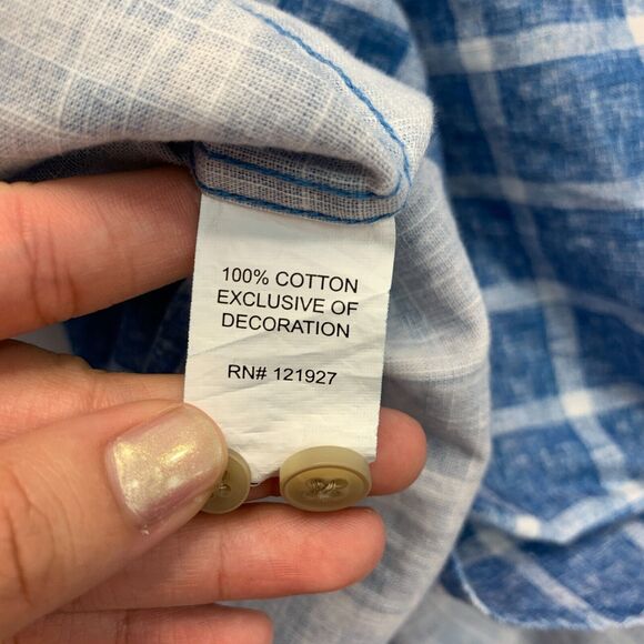 Johnnie O Alto Shirt Mens XL Laguna Blue Windowpane Plaid Cotton Button Up - Picture 8 of 13